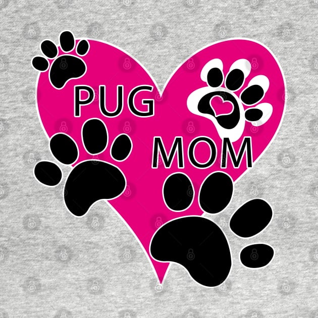 Pug Mom Big Pink Heart Dog Paw Prints by TLSDesigns